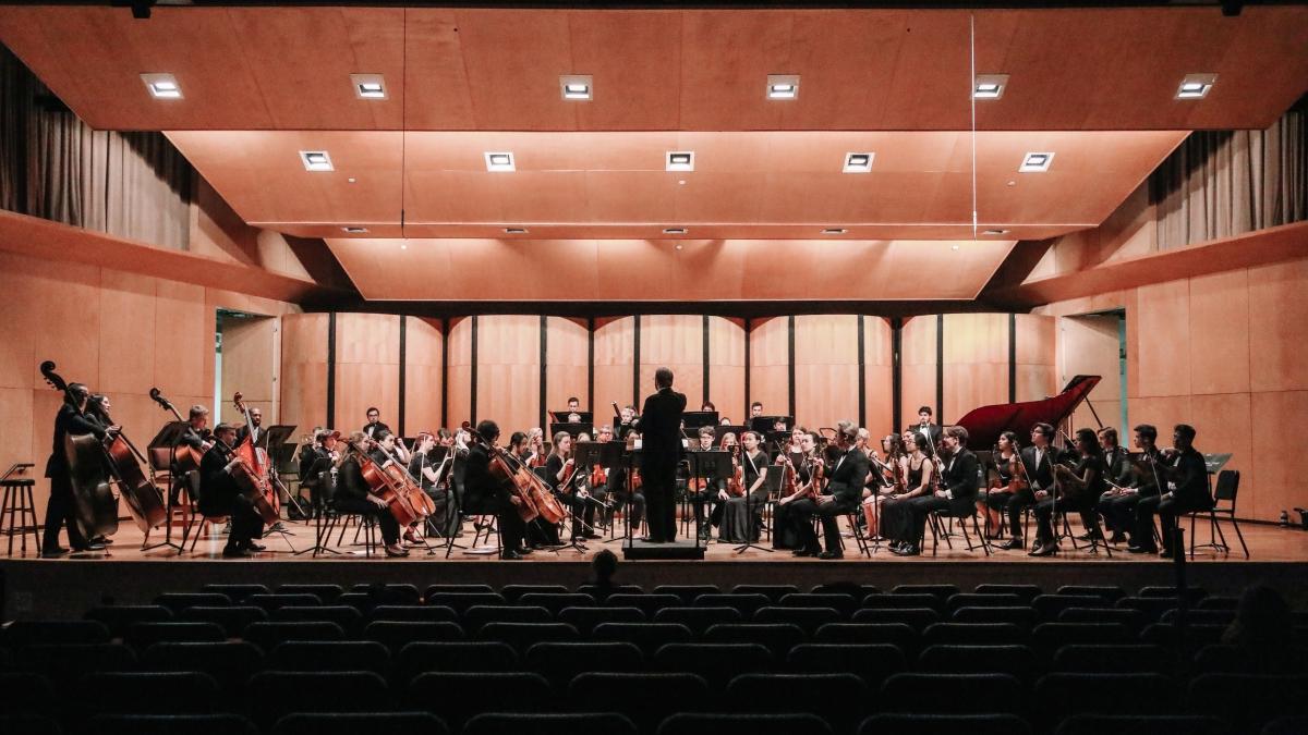 a panoramic view of the 澳门金沙线上赌博官网 Symphony Orchestra in the Ruth Taylor Recital Hall